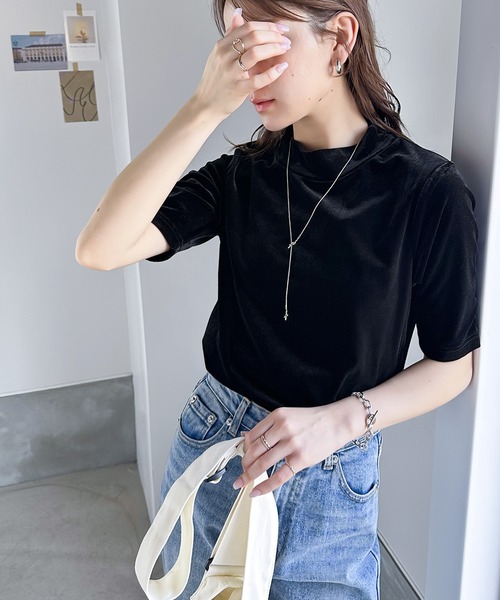 全信頼を寄せる セール】大人のサマーベロア。半袖モックネックトップス（T トップス