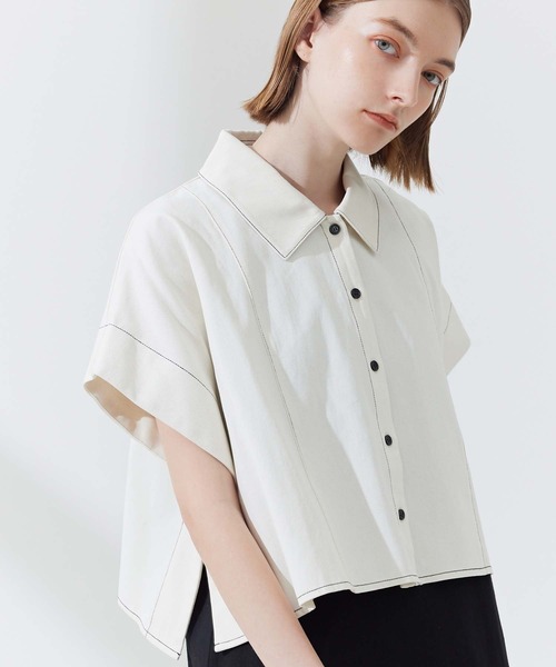 CEDNIE(セドニー)の「【10周年記念アイテム】配色ステッチコットンシャツ(シャツ/ブラウス・レディース・ネイビー/アイボリー・M)」の1枚目の写真