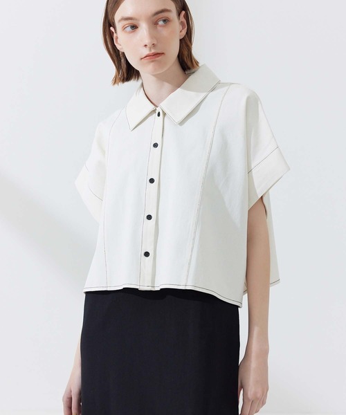 CEDNIE(セドニー)の「【10周年記念アイテム】配色ステッチコットンシャツ(シャツ/ブラウス・レディース・ネイビー/アイボリー・M)」の19枚目の写真