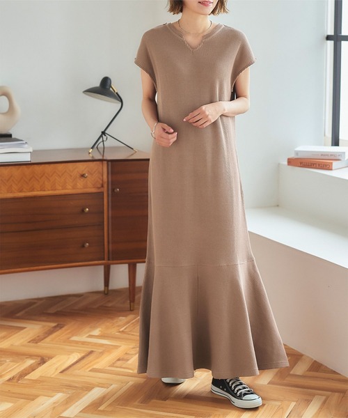ワッフルカットソーキーネックワンピース