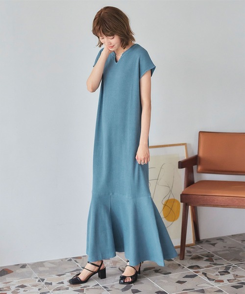 ワッフルカットソーキーネックワンピース