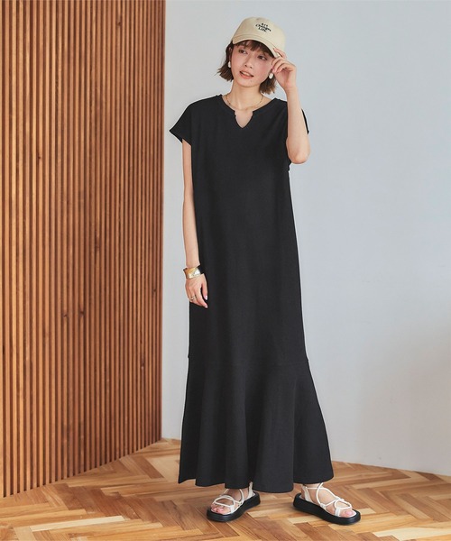 ワッフルカットソーキーネックワンピース