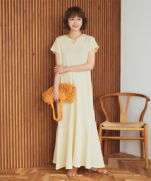 ワッフルカットソーキーネックワンピース