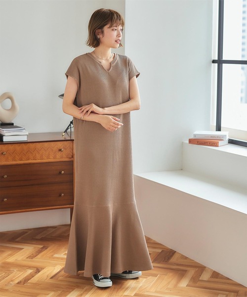 ワッフルカットソーキーネックワンピース