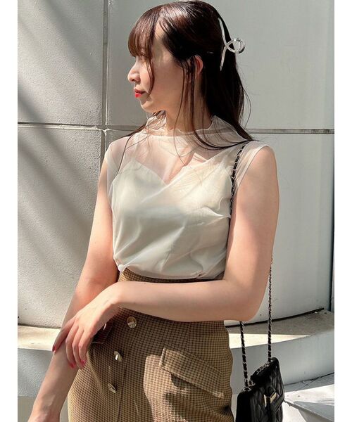 dazzlin（ダズリン）の「チュールシアーフレンチスリーブトップス（Tシャツ/カットソー・レディース・ブラック/ピンク/アイボリー・FREE）」の5枚目の写真