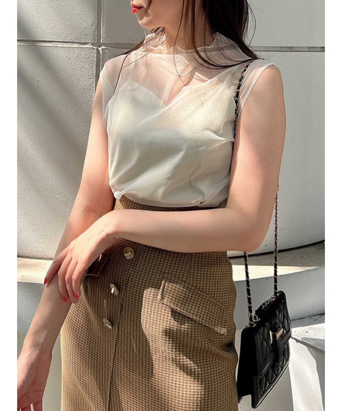 dazzlin（ダズリン）の「チュールシアーフレンチスリーブトップス（Tシャツ/カットソー・レディース・ブラック/ピンク/アイボリー・FREE）」の2枚目の写真