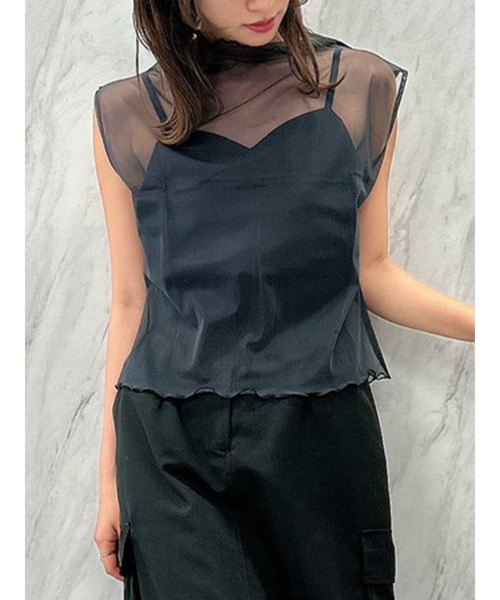 dazzlin（ダズリン）の「チュールシアーフレンチスリーブトップス（Tシャツ/カットソー・レディース・ブラック/ピンク/アイボリー・FREE）」の3枚目の写真