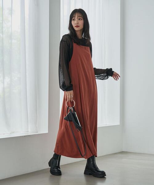 coen（コーエン）の「サテンキャミワンピース（ワンピース・レディース・ブラック/ブラウン・M/L）」の12枚目の写真