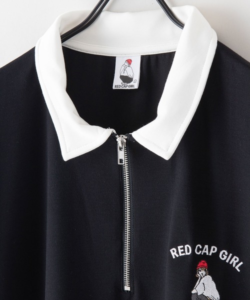 Red Cap Girl（レッドキャプガール）の「【RED CAP GIRL/レッドキャップガール】 とろみ冷感　接触冷感　ポンチ素材　ワンポイント刺繍　ビッグシルエット　フロントジップポロ ユニセックス（ポロシャツ・メンズ・ホワイト/ブラック/グレー/ブルー・MEDIUM/LARGE）」の8枚目の写真