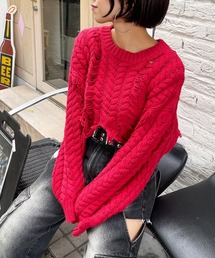 SPIRALGIRL | ケーブルダメージクロップドニット(ニット/セーター)