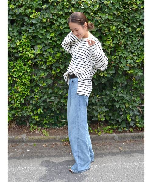 Ungrid（アングリッド）の「サイドスリットルーズボーダーロングスリーブTee（Tシャツ/カットソー・レディース・オレンジ/グリーン/ネイビー/モカ・FREE）」の19枚目の写真