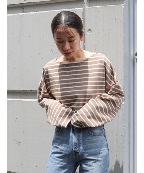 Ungrid（アングリッド）の「サイドスリットルーズボーダーロングスリーブTee（Tシャツ/カットソー・レディース・オレンジ/グリーン/ネイビー/モカ・FREE）」の20枚目の写真