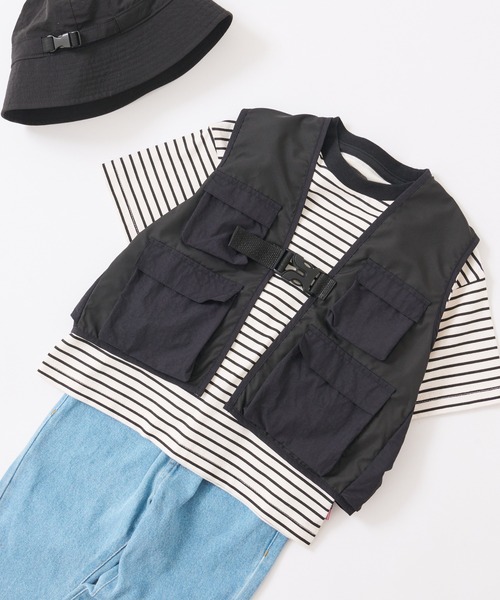 CIAOPANIC TYPY（チャオパニックティピー）の「【KIDS】ウエストベルト付きナイロンキャンプベスト（ベスト・キッズ・ホワイト/ブラック・M/XL/XXL）」の15枚目の写真