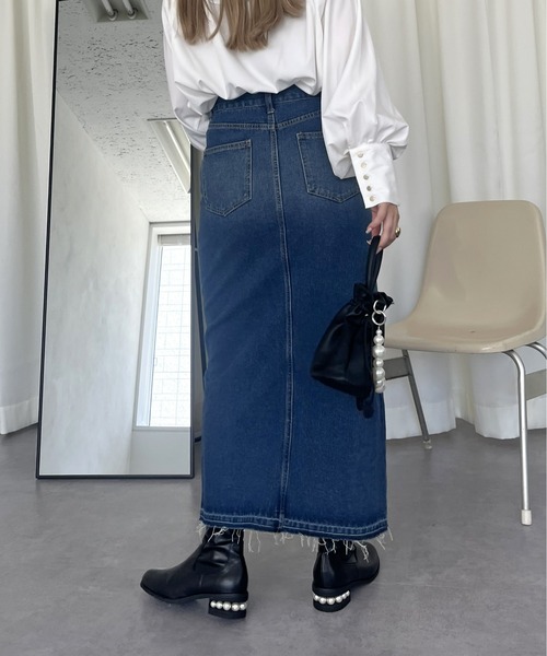 prose verse（プロズヴェール）の「フロントスリットデニムナロースカート（デニムスカート・レディース・グレー/ブルー/サックスブルー・LARGE/MEDIUM/SMALL）」の8枚目の写真