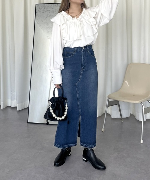 prose verse（プロズヴェール）の「フロントスリットデニムナロースカート（デニムスカート・レディース・グレー/ブルー/サックスブルー・LARGE/MEDIUM/SMALL）」の13枚目の写真