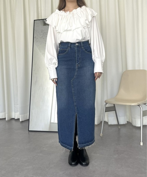 prose verse（プロズヴェール）の「フロントスリットデニムナロースカート（デニムスカート・レディース・グレー/ブルー/サックスブルー・LARGE/MEDIUM/SMALL）」の14枚目の写真