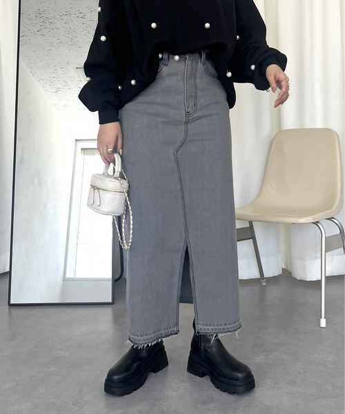 prose verse（プロズヴェール）の「フロントスリットデニムナロースカート（デニムスカート・レディース・グレー/ブルー/サックスブルー・LARGE/MEDIUM/SMALL）」の21枚目の写真