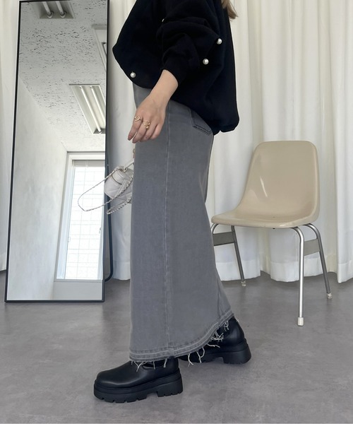 prose verse（プロズヴェール）の「フロントスリットデニムナロースカート（デニムスカート・レディース・グレー/ブルー/サックスブルー・LARGE/MEDIUM/SMALL）」の22枚目の写真