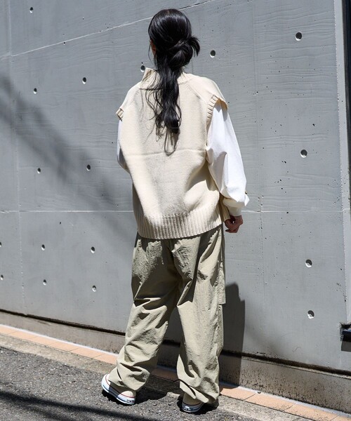 CLANE ホワイト カーゴパンツ ベルト付き ワンフォークロージング 1111clothing ◇ZIP使い ワイドカーゴ