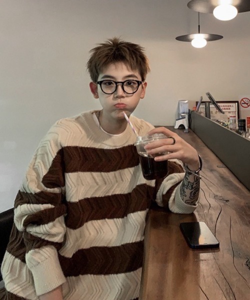 B.R.U（ブル）の「波ラインボーダーニット（ニット/セーター・メンズ・ブラウン/ブラック/グレー・FREE）」の5枚目の写真