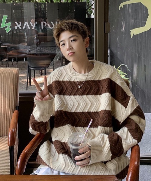 B.R.U（ブル）の「波ラインボーダーニット（ニット/セーター・メンズ・ブラウン/ブラック/グレー・FREE）」の6枚目の写真