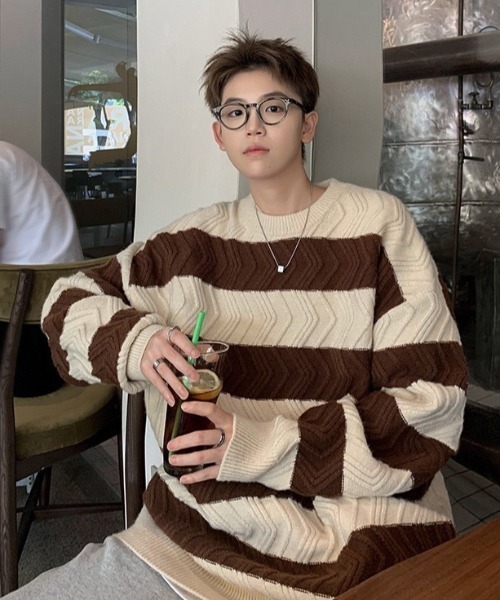 B.R.U（ブル）の「波ラインボーダーニット（ニット/セーター・メンズ・ブラウン/ブラック/グレー・FREE）」の7枚目の写真