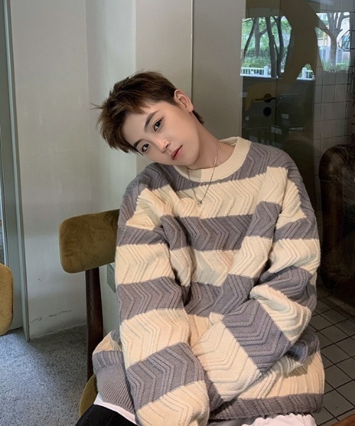 B.R.U（ブル）の「波ラインボーダーニット（ニット/セーター・メンズ・ブラウン/ブラック/グレー・FREE）」の9枚目の写真