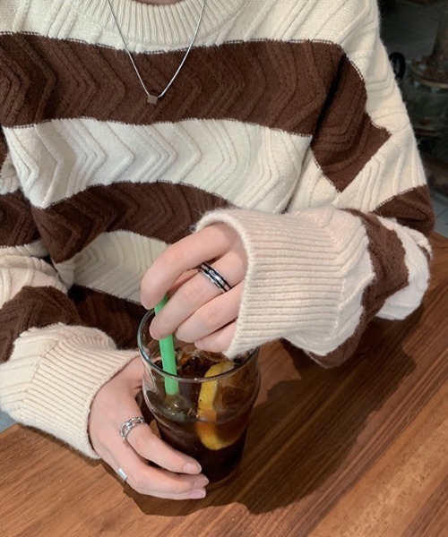 B.R.U（ブル）の「波ラインボーダーニット（ニット/セーター・メンズ・ブラウン/ブラック/グレー・FREE）」の19枚目の写真