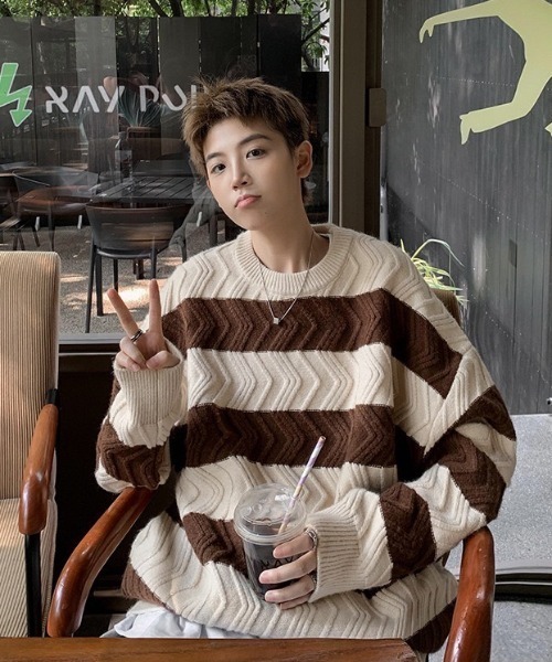 B.R.U（ブル）の「波ラインボーダーニット（ニット/セーター・メンズ・ブラウン/ブラック/グレー・FREE）」の21枚目の写真