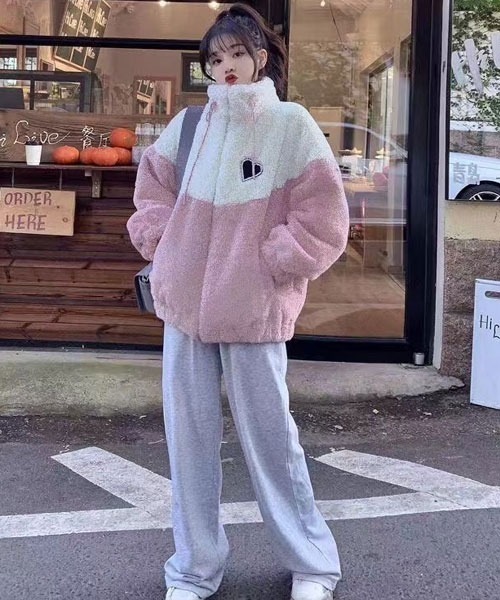 Mayree（メイリー）の「【Mayree】モコモコ ボアジャケット（ブルゾン・レディース・ピンク/ブルーグレー・LARGE/MEDIUM/X-LARGE）」の9枚目の写真