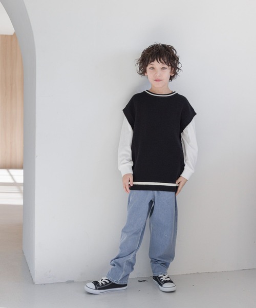 GLOBAL WORK（グローバルワーク）の「ラインニットベストセットプルオーバー/976042（ベスト・キッズ・ブラック/グレイッシュベージュ・120cm/130cm/140cm/150cm/160cm/170cm）」の6枚目の写真