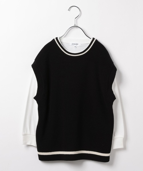 GLOBAL WORK（グローバルワーク）の「ラインニットベストセットプルオーバー/976042（ベスト・キッズ・ブラック/グレイッシュベージュ・120cm/130cm/140cm/150cm/160cm/170cm）」の4枚目の写真