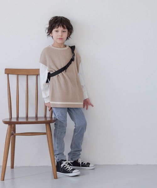 GLOBAL WORK（グローバルワーク）の「ラインニットベストセットプルオーバー/976042（ベスト・キッズ・ブラック/グレイッシュベージュ・120cm/130cm/140cm/150cm/160cm/170cm）」の3枚目の写真