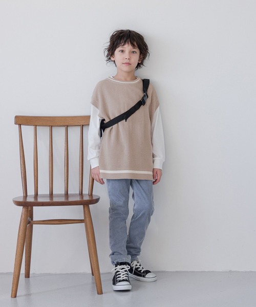 GLOBAL WORK（グローバルワーク）の「ラインニットベストセットプルオーバー/976042（ベスト・キッズ・ブラック/グレイッシュベージュ・120cm/130cm/140cm/150cm/160cm/170cm）」の7枚目の写真