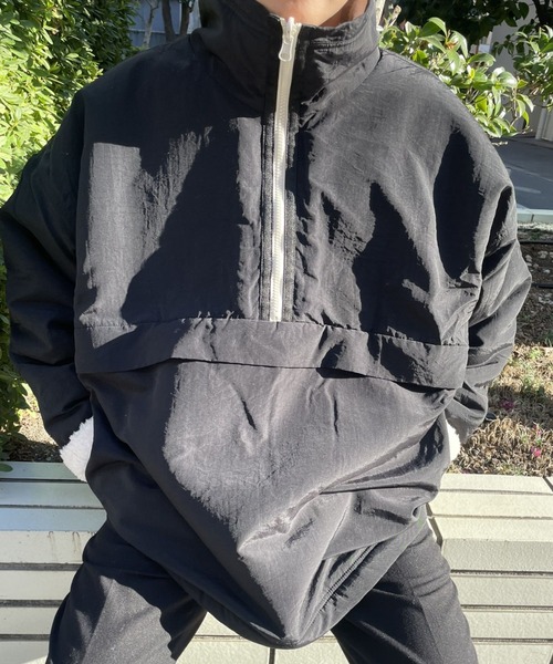 B.R.U（ブル）の「【リバーシブル/2WAY】【ユニセックス】ハーフジップナイロンボアブルゾン（ブルゾン・メンズ・グリーン/ブラック・FREE）」の4枚目の写真