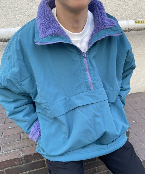 B.R.U（ブル）の「【リバーシブル/2WAY】【ユニセックス】ハーフジップナイロンボアブルゾン（ブルゾン・メンズ・グリーン/ブラック・FREE）」の17枚目の写真