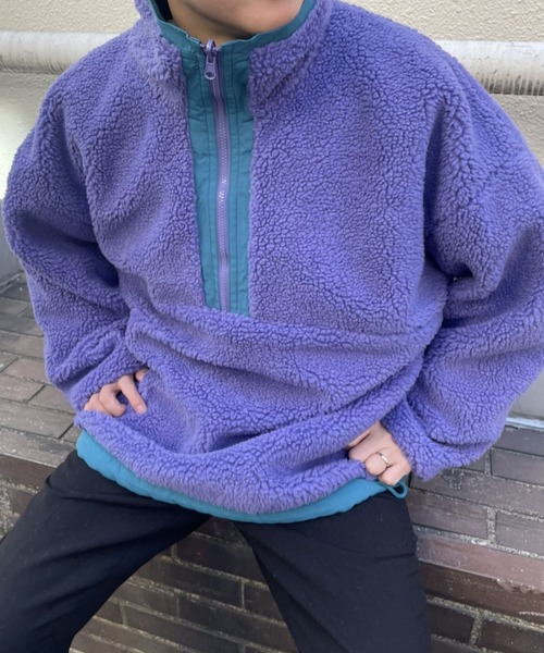 B.R.U（ブル）の「【リバーシブル/2WAY】【ユニセックス】ハーフジップナイロンボアブルゾン（ブルゾン・メンズ・グリーン/ブラック・FREE）」の7枚目の写真