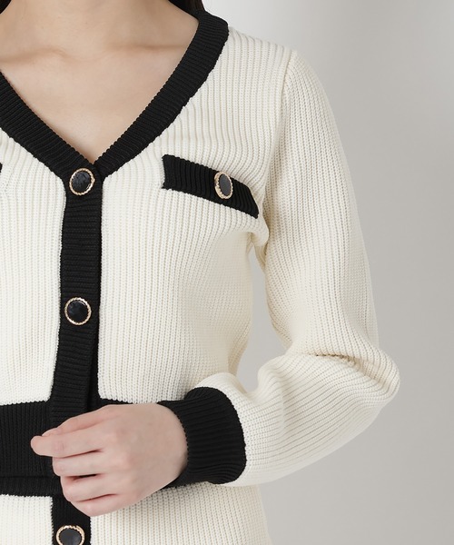 REDYAZEL(レディアゼル)の「配色ニットカーディガン(カーディガン/ボレロ・レディース・ブラック/ライトグレー・FREE)」の3枚目の写真