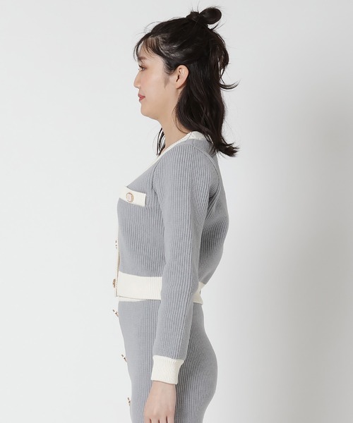 REDYAZEL(レディアゼル)の「配色ニットカーディガン(カーディガン/ボレロ・レディース・ブラック/ライトグレー・FREE)」の7枚目の写真
