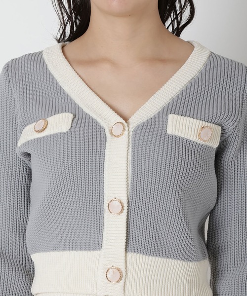 REDYAZEL(レディアゼル)の「配色ニットカーディガン(カーディガン/ボレロ・レディース・ブラック/ライトグレー・FREE)」の14枚目の写真