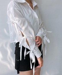 AS KNOW AS plus | ◎ワンポイント刺繍 袖リボンショートシャツ(シャツ/ブラウス)