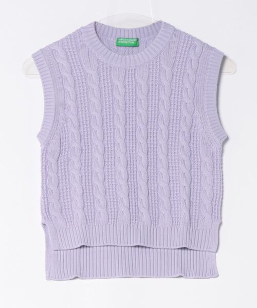 BENETTON (UNITED COLORS OF BENETTON)(ベネトンユナイテッドカラーズオブベネトン)の「コットン100%クルーネックケーブル編みクロップド丈サイドスリットノースリーブニットトップス(ベスト・レディース・ラベンダー/ライトブルー/ホワイト・SMALL/X-SMALL/MEDIUM)」の10枚目の写真
