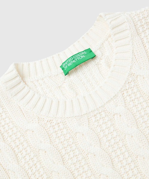 BENETTON (UNITED COLORS OF BENETTON)(ベネトンユナイテッドカラーズオブベネトン)の「コットン100%クルーネックケーブル編みクロップド丈サイドスリットノースリーブニットトップス(ベスト・レディース・ラベンダー/ライトブルー/ホワイト・SMALL/X-SMALL/MEDIUM)」の13枚目の写真