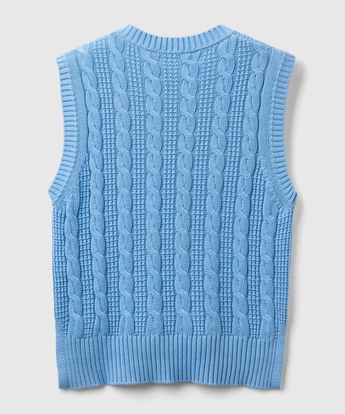 BENETTON (UNITED COLORS OF BENETTON)(ベネトンユナイテッドカラーズオブベネトン)の「コットン100%クルーネックケーブル編みクロップド丈サイドスリットノースリーブニットトップス(ベスト・レディース・ラベンダー/ライトブルー/ホワイト・SMALL/X-SMALL/MEDIUM)」の9枚目の写真