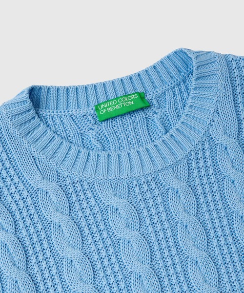 BENETTON (UNITED COLORS OF BENETTON)(ベネトンユナイテッドカラーズオブベネトン)の「コットン100%クルーネックケーブル編みクロップド丈サイドスリットノースリーブニットトップス(ベスト・レディース・ラベンダー/ライトブルー/ホワイト・SMALL/X-SMALL/MEDIUM)」の7枚目の写真