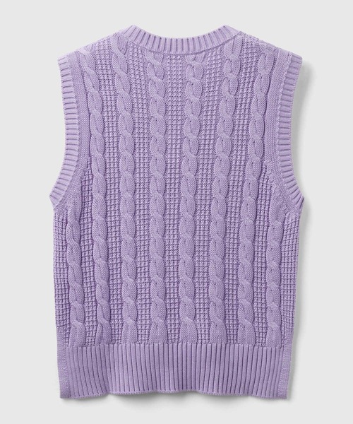 BENETTON (UNITED COLORS OF BENETTON)(ベネトンユナイテッドカラーズオブベネトン)の「コットン100%クルーネックケーブル編みクロップド丈サイドスリットノースリーブニットトップス(ベスト・レディース・ラベンダー/ライトブルー/ホワイト・SMALL/X-SMALL/MEDIUM)」の20枚目の写真