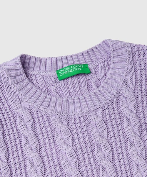BENETTON (UNITED COLORS OF BENETTON)(ベネトンユナイテッドカラーズオブベネトン)の「コットン100%クルーネックケーブル編みクロップド丈サイドスリットノースリーブニットトップス(ベスト・レディース・ラベンダー/ライトブルー/ホワイト・SMALL/X-SMALL/MEDIUM)」の18枚目の写真