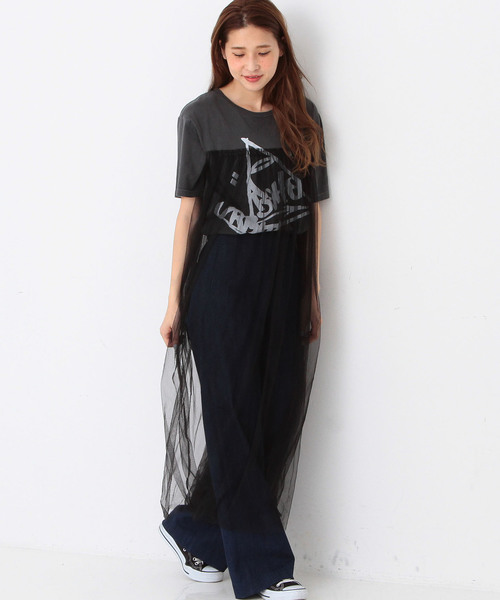 Another Edition(アナザーエディション)の「AEBC チュールドッキングPrt Tee◆(Tシャツ/カットソー・レディース・ブラック/ネイビー・フリー)」の1枚目の写真