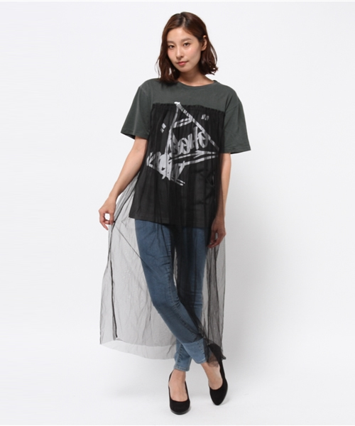 Another Edition(アナザーエディション)の「AEBC チュールドッキングPrt Tee◆(Tシャツ/カットソー・レディース・ブラック/ネイビー・フリー)」の3枚目の写真