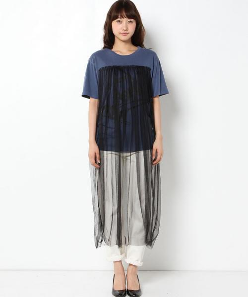 Another Edition(アナザーエディション)の「AEBC チュールドッキングPrt Tee◆(Tシャツ/カットソー・レディース・ブラック/ネイビー・フリー)」の12枚目の写真